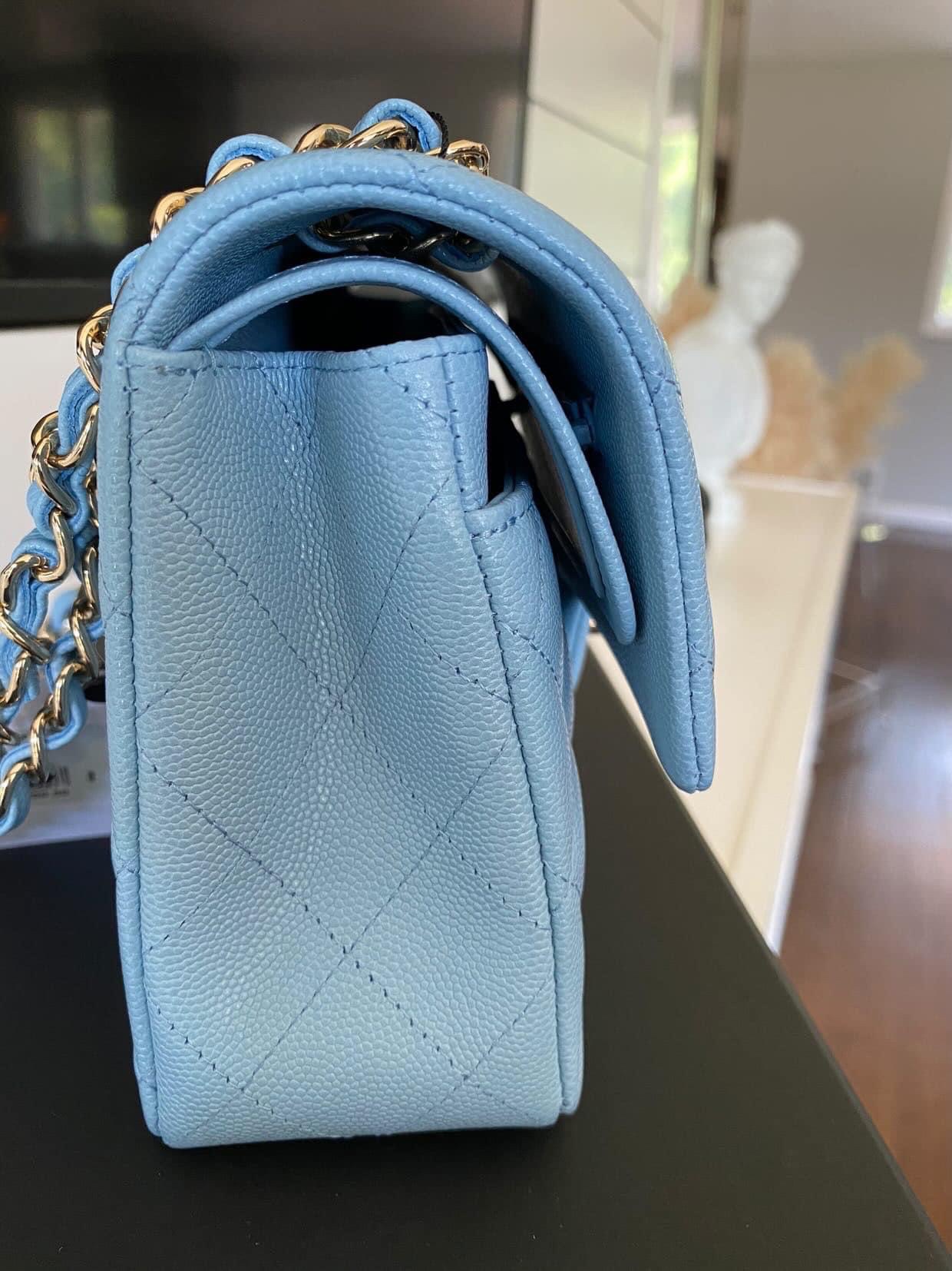 BN AUTHENTIC CHANEL CLASSIC SMALL DOUBLE FLAP IN LIGHT BLUE CAVIAR